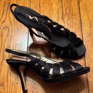 Nina Elegant Black Slingback Heels, Size 8